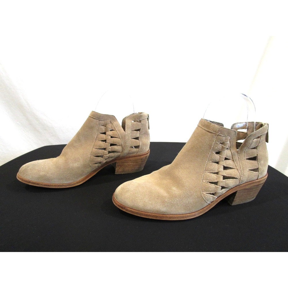 Vince Camuto Beige Tan Suede Woven Sides Ankle Booties Women Sz 7